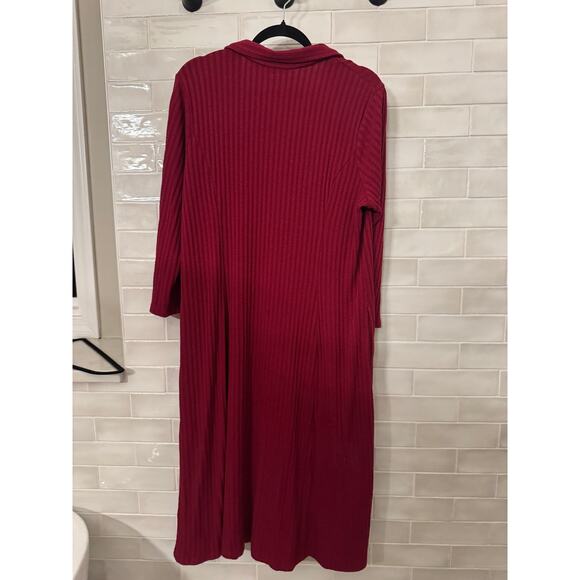 Susan Graver Large Red Ribbed Button Down Sweater Knit Midi Dress - Picture 2 of 4